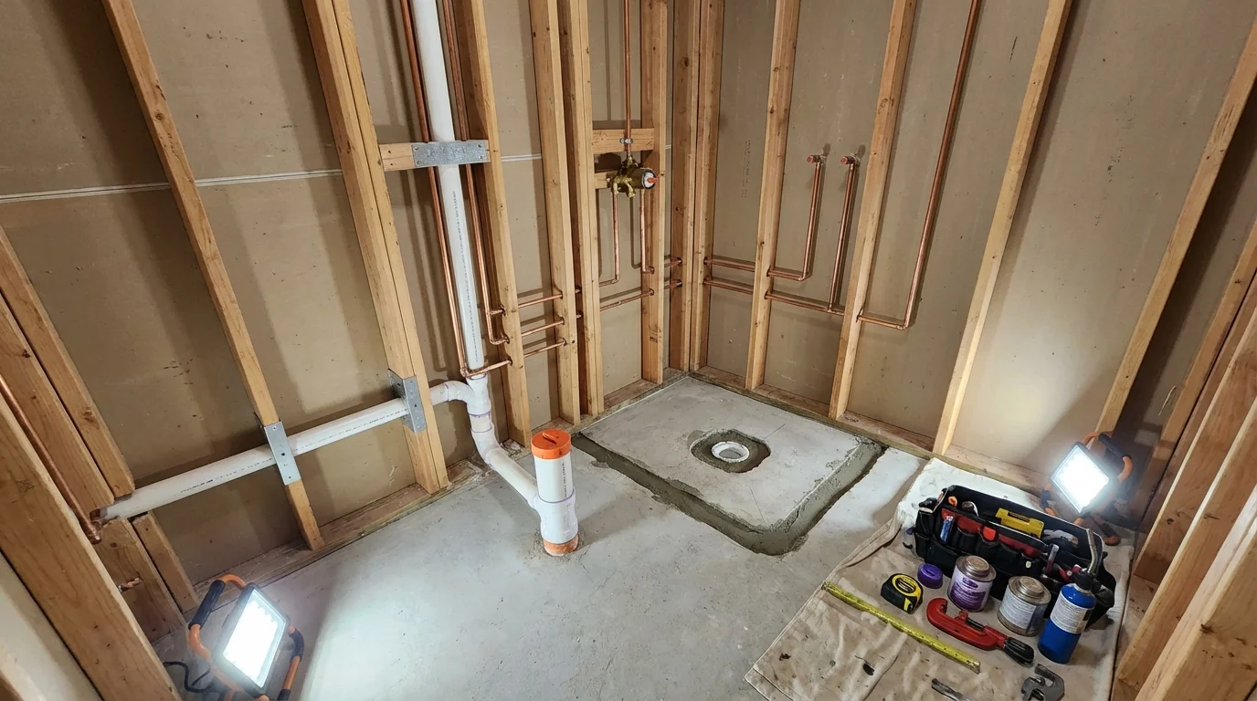Bathroom rough-in plumbing during remodel by Johns Plumbing LLC in Lenoir City