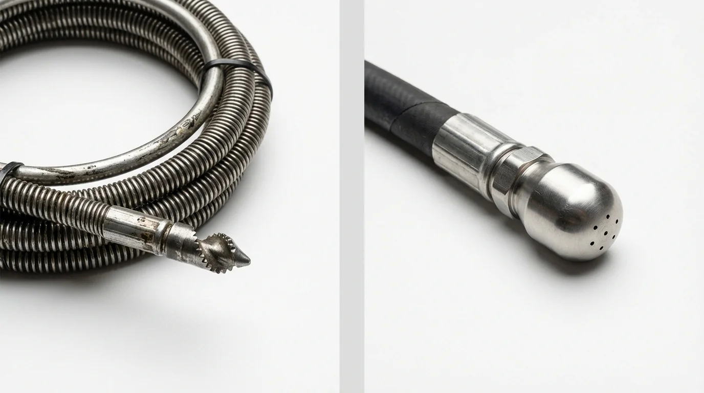 Drain snake cable and hydro jetting nozzle used for drain cleaning in Lenoir City, TN
