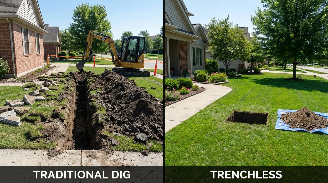 Trenchless sewer repair with minimal yard damage versus traditional excavation in Lenoir City, TN